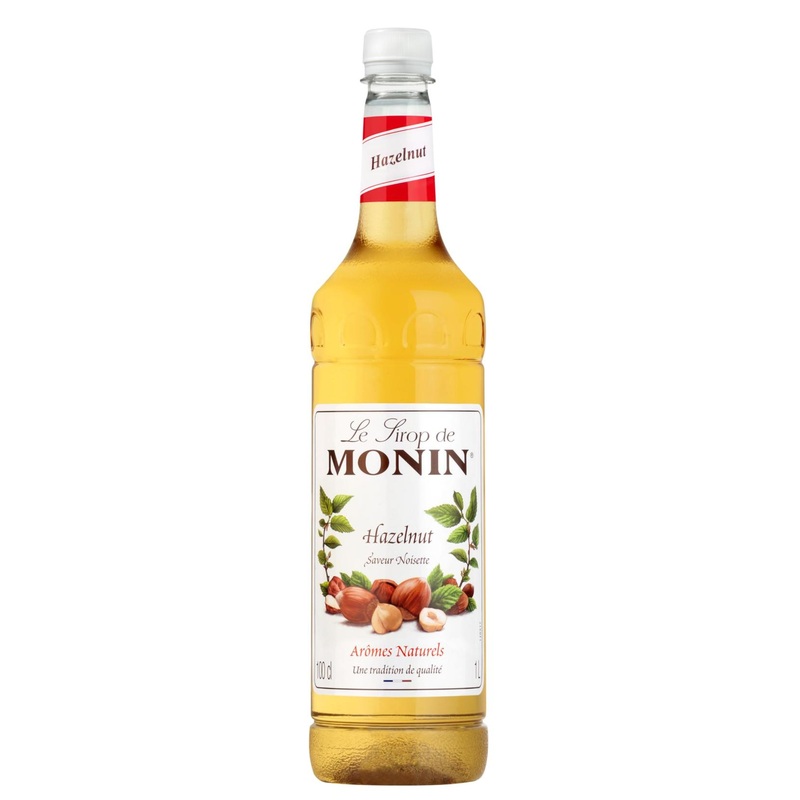 MONIN Premium Hazelnut Syrup 1L - Vegan-Friendly, Sugar-Free for Coffee and Cocktails
